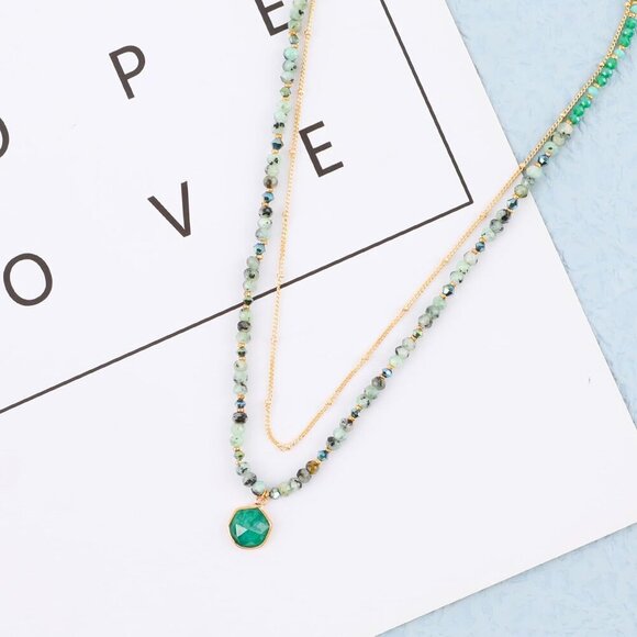 Bohemian Layered Beaded Necklace for Women Natural Stone Pendant Colorful Gemsto - Picture 2 of 4